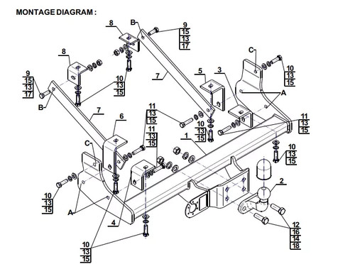 Flange neck tow - bar, for