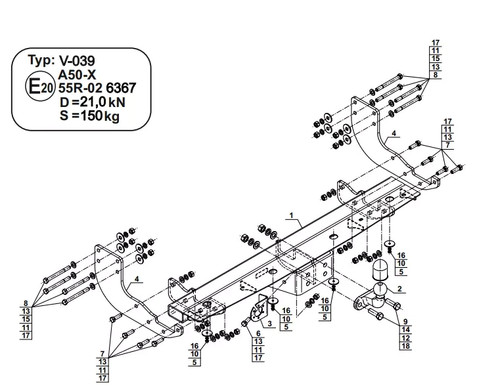 Flange neck tow bar - bar, for
